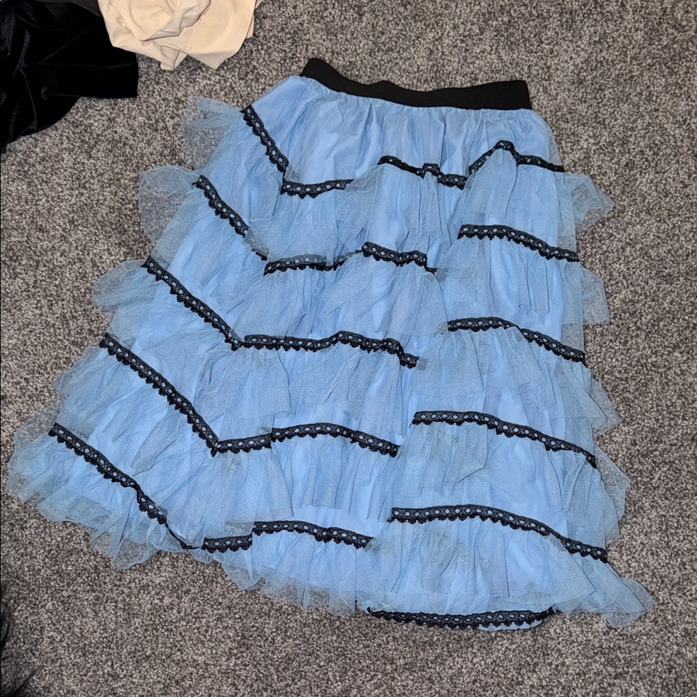 Blue Layered Skirt with Black Accents